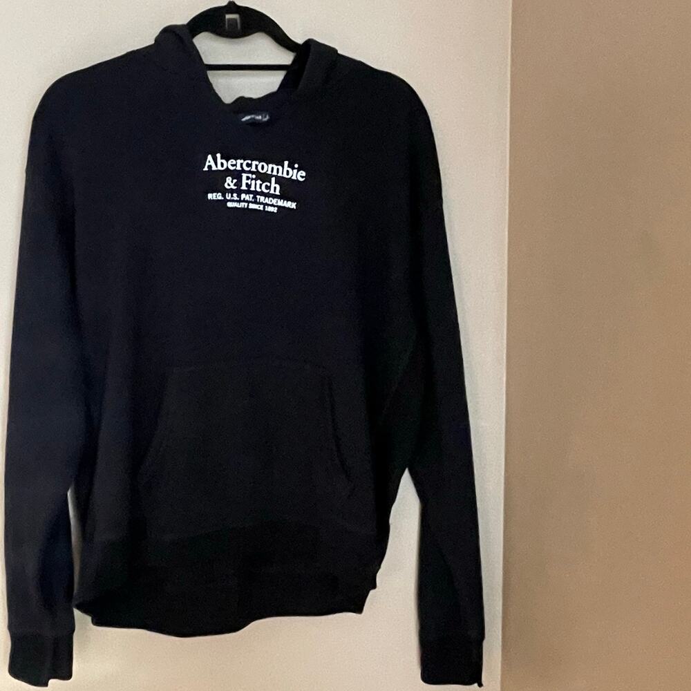 Abercrombie & Fitch Black Logo Pullover Hoodie Sweatshirt Size Large